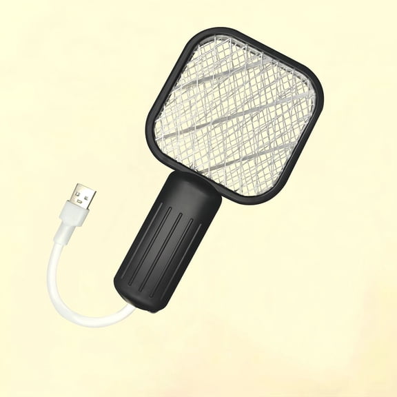 Electric Fly Swatter Racket Fly Zapper - Powerful Mosquito Zapper Racket Foldable Hanging Standing Handheld Rechargeable Fly Killer, 3-Layer Safe for Humans Pets (black)