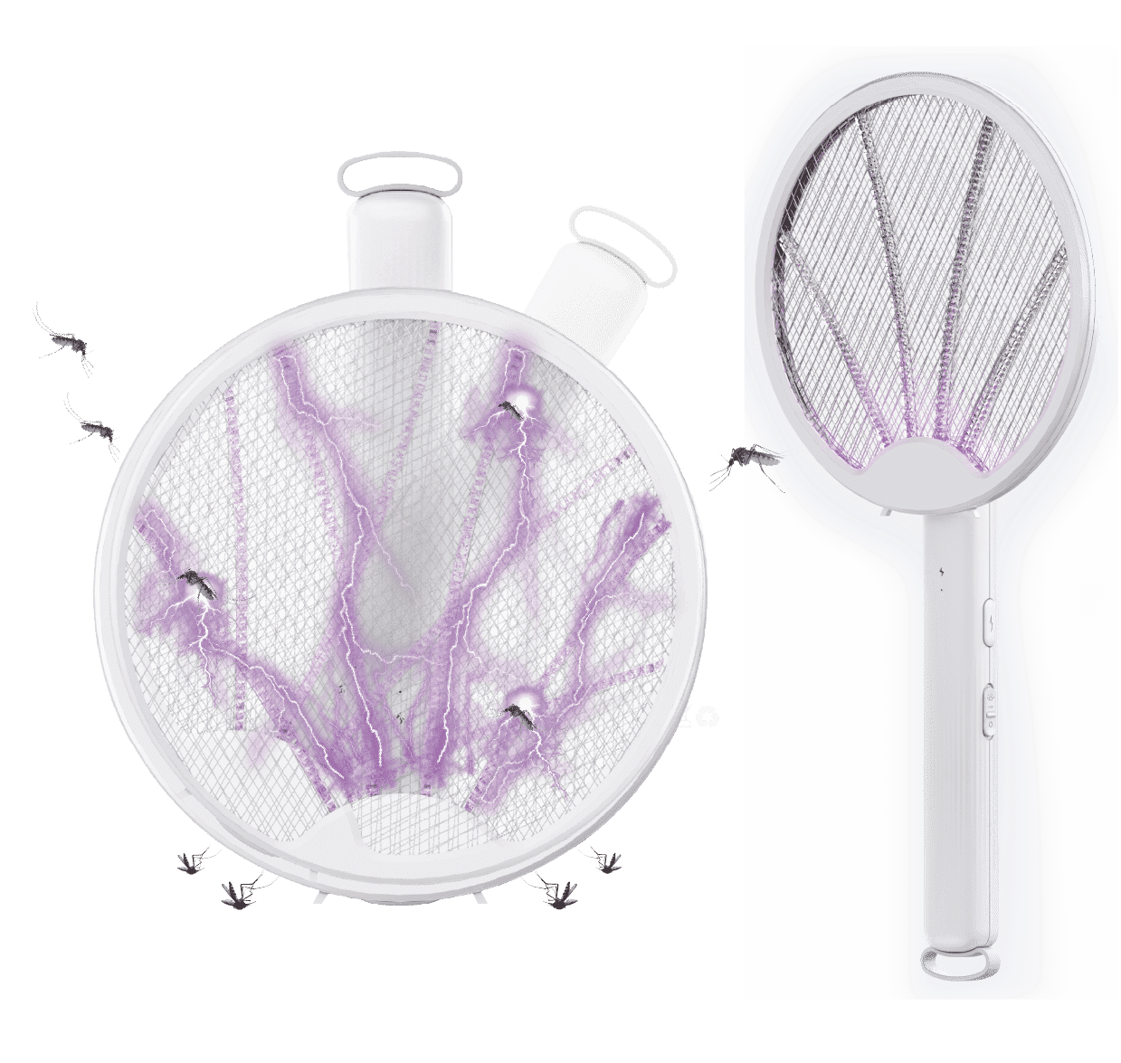 Electric Fly Swatter Racket, Rechargeable, 2 in 1 Smart Bug Zapper Racket with USB Rechargeable Base, Powerful Mosquitoes Trap Lamp & Fly Killer, 3-Layer Safety Mesh for Home, Bedroom, Kitchen, Patio