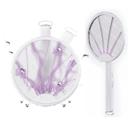 Electric Fly Swatter Racket, Rechargeable, 2 in 1 Smart Bug Zapper Racket with USB Rechargeable Base, Powerful Mosquitoes Trap Lamp & Fly Killer, 3-Layer Safety Mesh for Home, Bedroom, Kitchen, Patio