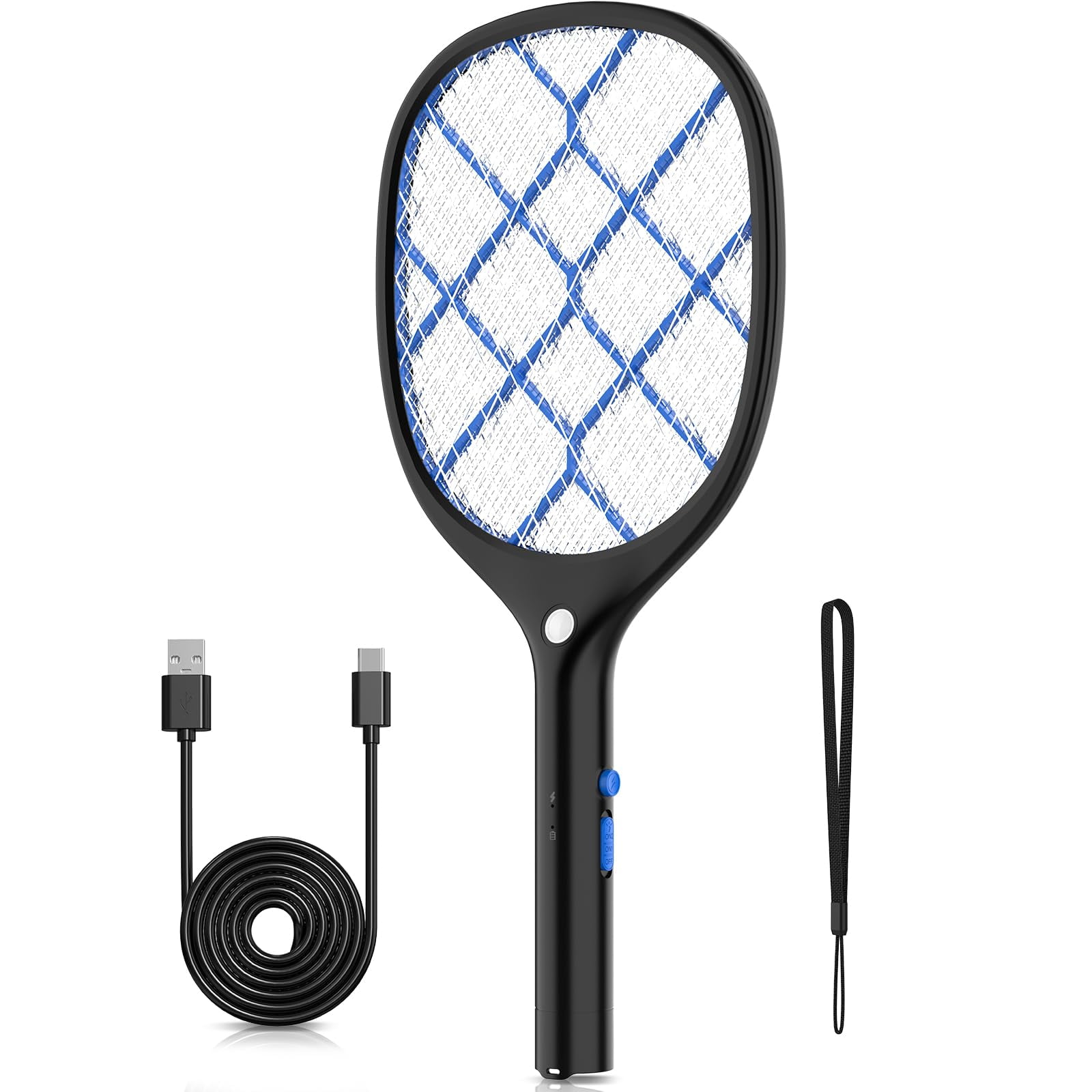 Electric Fly Swatter Zapper Racket 4000v Rechargeable Mosquito Killer With Led Light For Indoor Home Office Backyard Patio Camping (2  Black Blue)