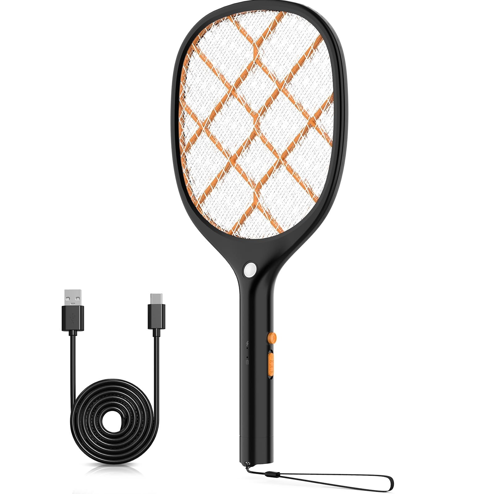 Electric Fly Swatter Zapper Racket 4000v Rechargeable Mosquito Killer With Led Light For Indoor Home Office Backyard Patio Camping (2  Black Orange)
