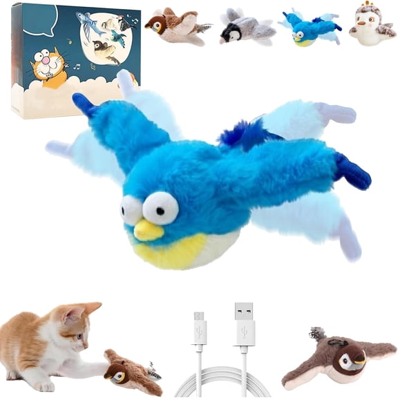 Electric Flying Bird Cat Toy - Flapping & Chirping Sparrow Toy for Indoor Cats, Automatic Motion, Interactive Play to Stimulate Hunting Instincts P