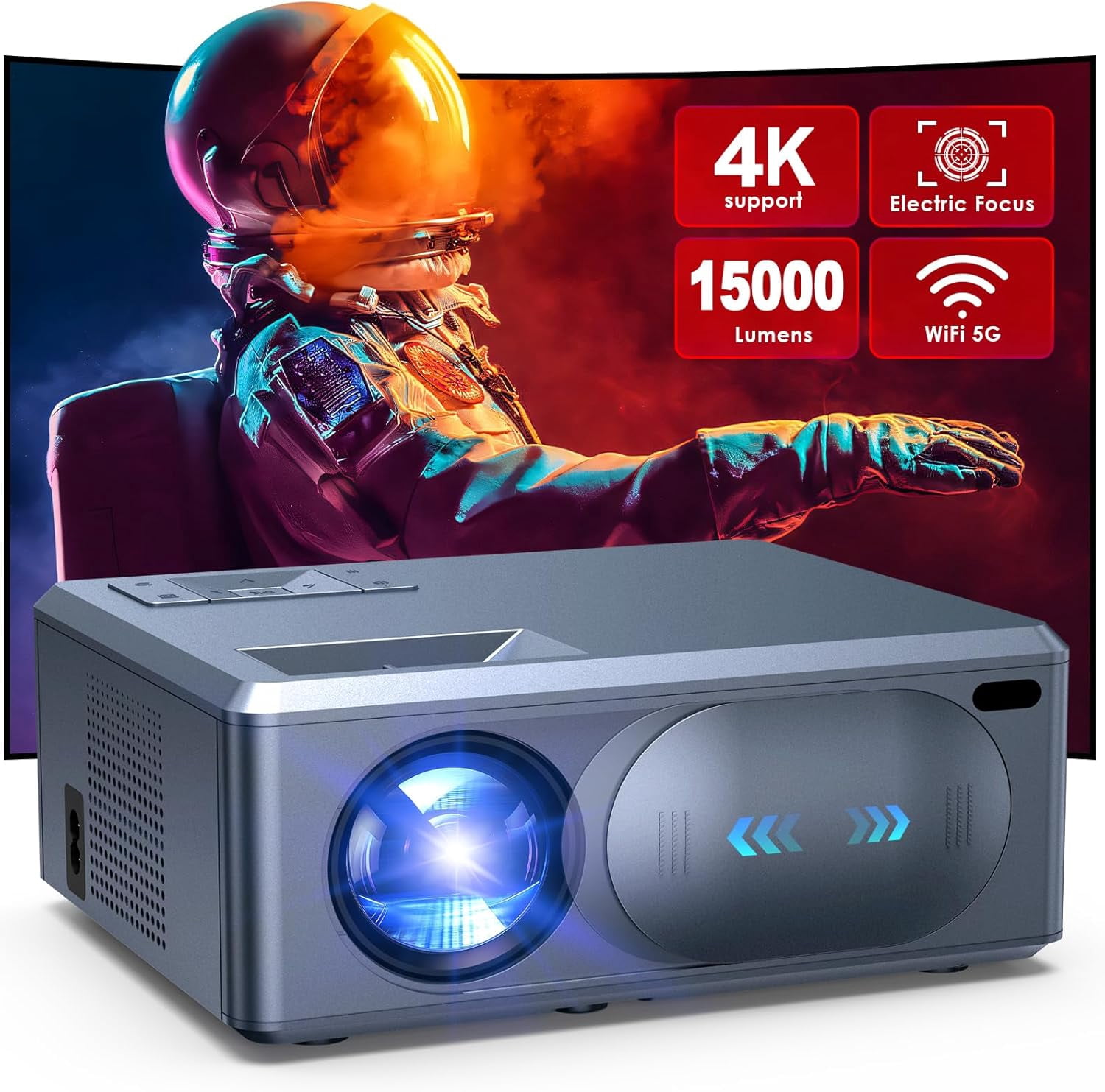 [Electric Focus] 4K Projector with 5G WiFi Bluetooth, 15000L Projector ...