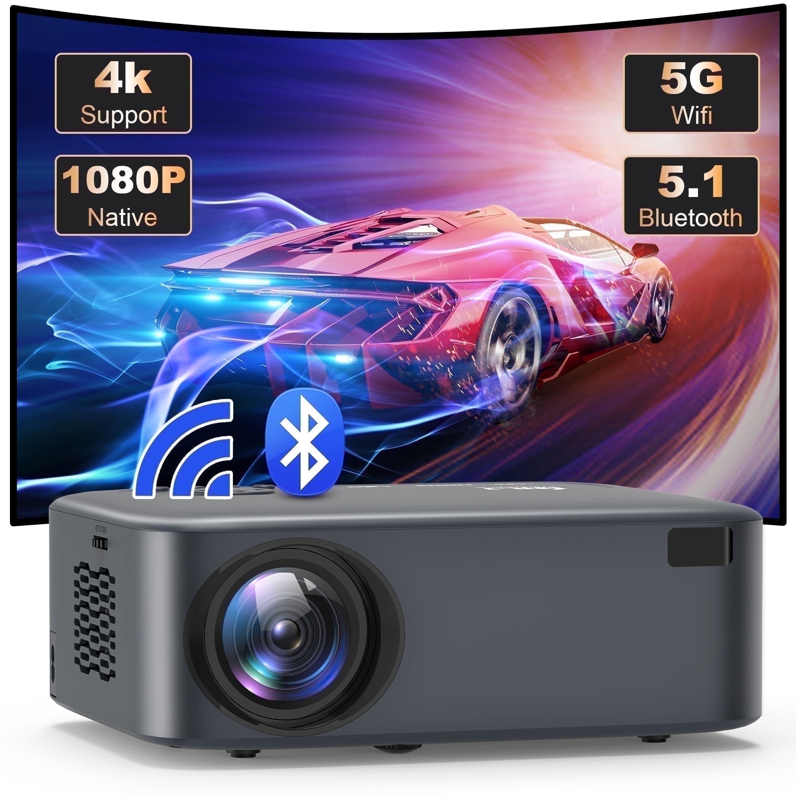 [Electric Focus] GCZ 5G Wifi Projector with Bluetooth Native 1080P Projector, 400ANSI Full HD Projector Supported 4K , LCD Technology Home Theater, Max 300" Screen Supported