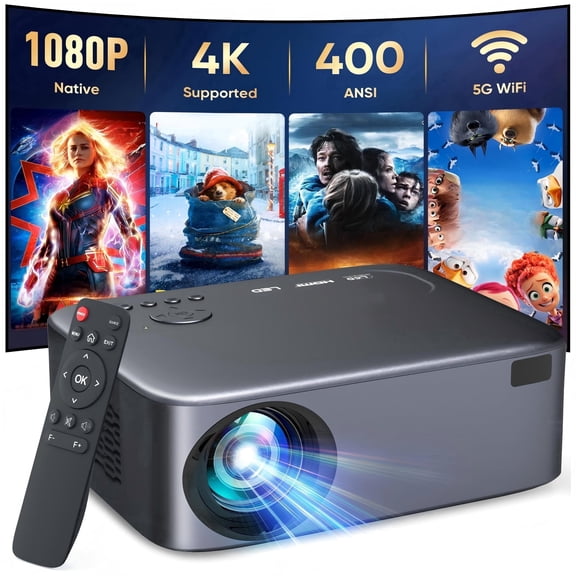 GCZ Native 1080P Projector with WiFi and Bluetooth, 400ANSI Supported 4K Full HD Projector, Electric Focus, Up to 300" Screen Supported