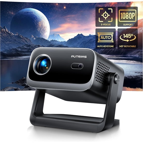 Electric Focus & Auto Keystone] Mini Projector with WiFi Bluetooth, Portable 1080P Support Movie Projector 145 Rotatable 50% Zoom Fully Sealed Small Projector for Phone TV Stick HDMI USB