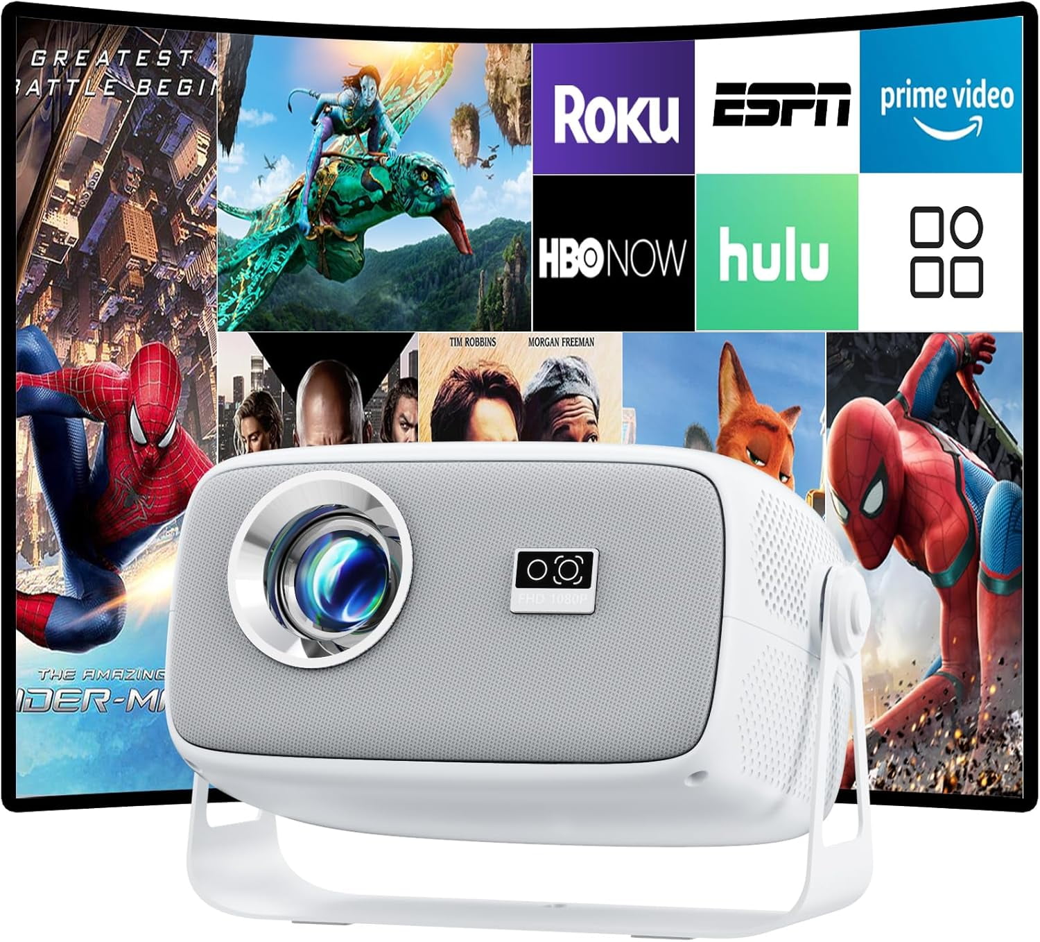 [Electric Focus& Auto Keystone] Portable 1080P Projector Lightweight with Built-in Smart TV OS Bluetooth WIFI 180 ° Rotation Compatible with TV Stick/Game Console/Smartphone/Laptop