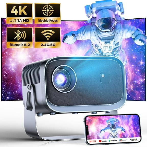 LOSEI Projector Supports 4K resolution Smart Projector Auto Keystone Correction Portable Projector with iOS/Android black