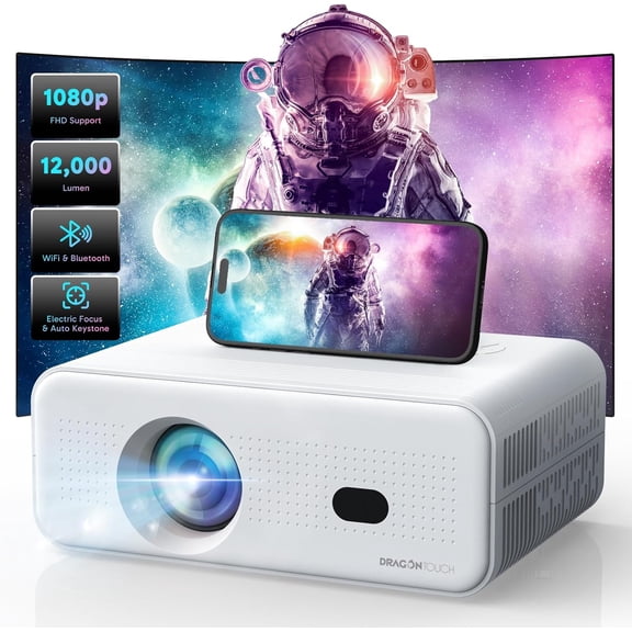Electric Focus Mini Projector with 5G WiFi and Bluetooth, Support FHD 1080P Smart Video Projector, 12000L Portable Movie Projector with Auto Keystone Compatible with iOS/Android/TV Stick/HDMI/PS5