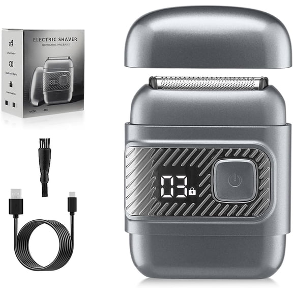 Electric Foil Shaver for Men with 3D Floating Blades, Cordless Electric Razor IPX6 Waterproof, LED Display USB C Fast Charge 8600 RPM Portable Travel Shaver for Face Silver