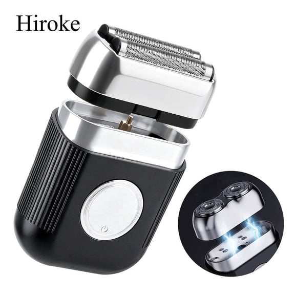 Hiroke Electric Foil Shaver for Men, Mini Cordless Electric Razor with Dual-Ring Floating Blades, Rechargeable Portable Beard Trimmer, Compact Foil Face Shaver for Home Travel Office Grooming, Black
