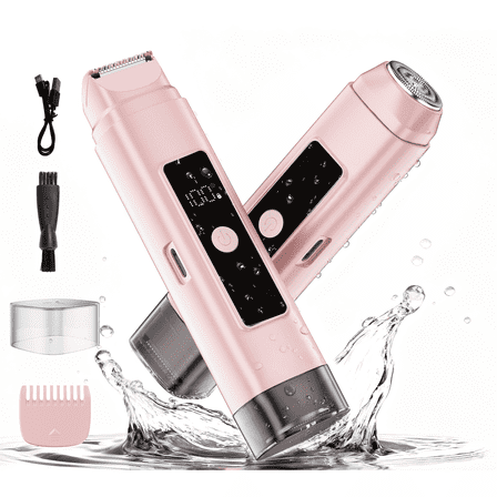 2 in 1 Electric Razors for Women - Bikini Trimmer with Dual Heads, Rechargeable Shaver Body Hair Trimmer for Face Lip Chin Pubic Underarm Legs