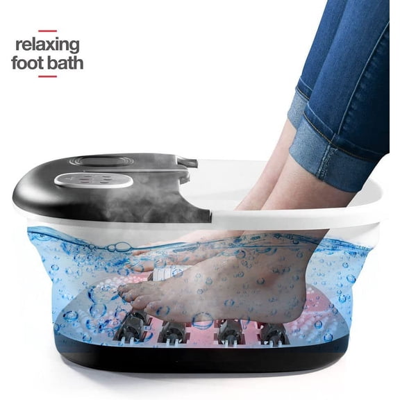 Electric Foldable Foot Spa with Heat, Massage Jets, Remote Control & Pumice Stone - Portable Collapsible Massager for Muscle Pain and Blood Circulation