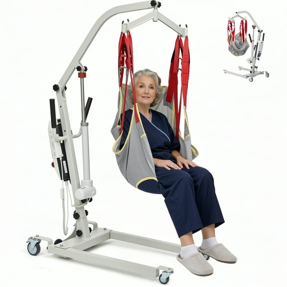 Naipo Electric Transfer Patient Lift, Medical Carbon Steel Body Transfer Lift w/Sling for Seniors, Bed & Chair Use, 510lb Weight Capacity, White
