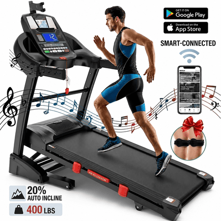 Electric Foldable Treadmill for Home Workout, 5HP Brushless Motor, 20% Auto Incline, 0.6–12 MPH Speed, 51×18 Running Area, Shock Absorbing Deck, APP Connectivity, 400 lbs Support