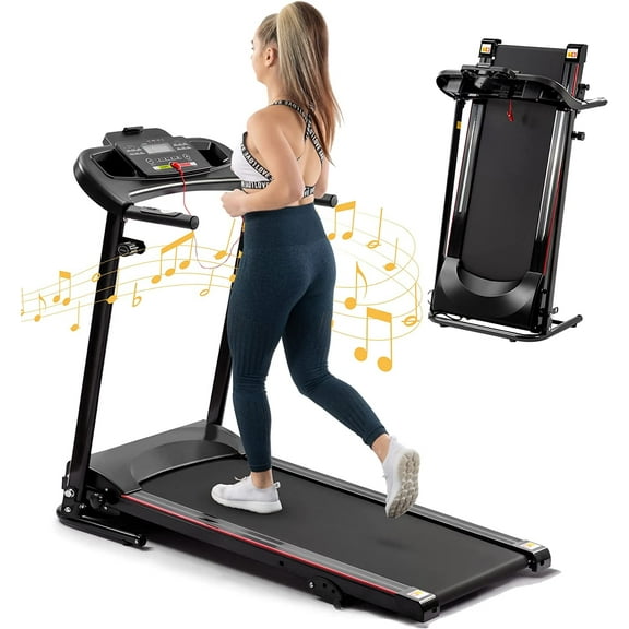 Swertoy Electric Foldable Treadmill with Transportation Wheels, 15.7'' Wide Tread Belt Treadmills for Home, Digital Folding Exercise Machine w/ 7.5 MPH Max Speed for Home & Gym Cardio Fitness, SS412