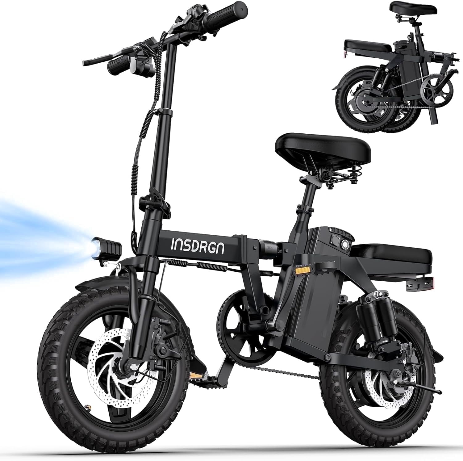 INSDRGN Electric Folding Bike for Teenager and Adults, 10.4AH 48V Battery 14" Electric Bike 500W Motor, 28 Miles Range, Mini Ebike for City Commuter, UL2849
