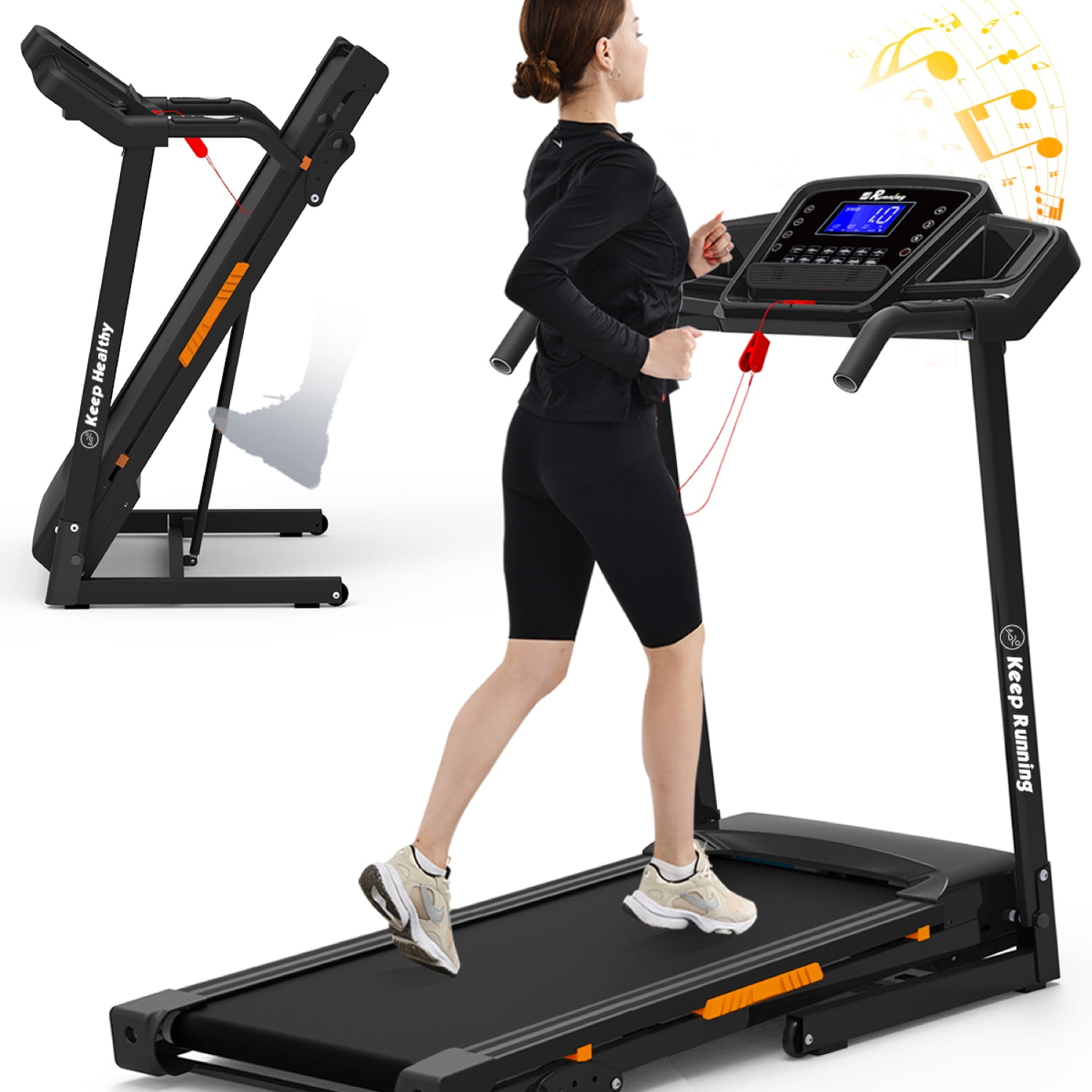Electric Folding Treadmill for Home Workout Foldable Running Machine with Incline Handrail
