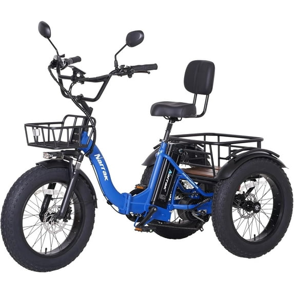 Electric Folding Tricycle for Adults, 750W(Peak 1350W), 48V13Ah Ebike, 20"x4.0" Aluminum Folding Fat Tire 3 Wheel Electric Trike, Max 20MPH Hydraulic Brake, Rear Motor Differential