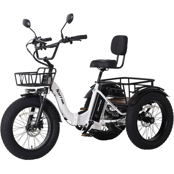 Electric Folding Tricycle for Adults, 750W(Peak 1350W), 48V13Ah Ebike, 20"x4.0" Aluminum Folding Fat Tire 3 Wheel Electric Trike, Max 20MPH Hydraulic Brake, Rear Motor Differential