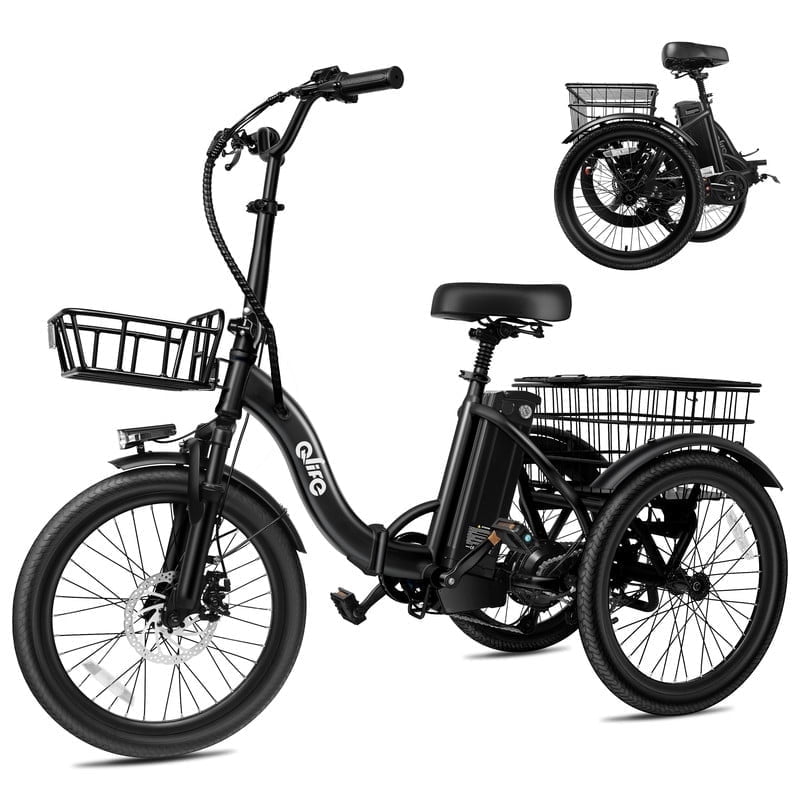 Qlife Electric Folding Tricycle for Adults - 750W Motor, 468Wh Battery, Step-Thru- Black
