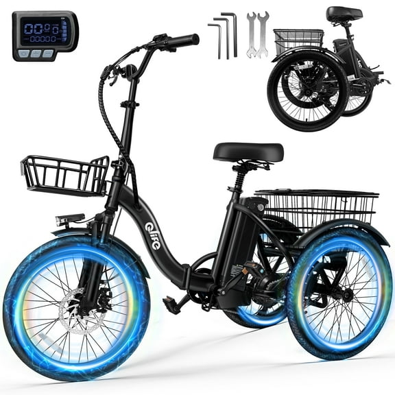 Qlife Electric Folding Tricycle for Adults - 750W Motor, 468Wh Battery, Step-Thru- Black