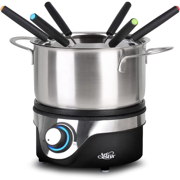 Electric Fondue Pot Set for Party, Stainless Steel Fondue Pots with Temperature Control Cheese and Chocolate Fondue Sets for 6 People