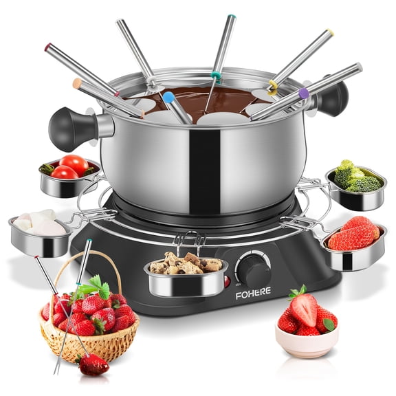 Electric Fondue Set with Non-Stick Pot and Temperature Control for Cheese Chocolate Oil and Broth