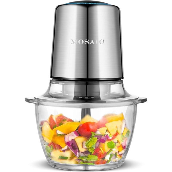 Electric Food Processor,Food Chopper with Garlic Peeler and Titanium Coating Blades, 5 Cup Glass Bowl for Vegetables Fruit Salad Onion Garlic Meat Ice Chopper, Silver