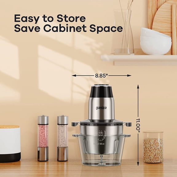 Electric Food Processor with Meat Grinder - 3 Bowls Copper Motor Veggie Chopper for Kitchen