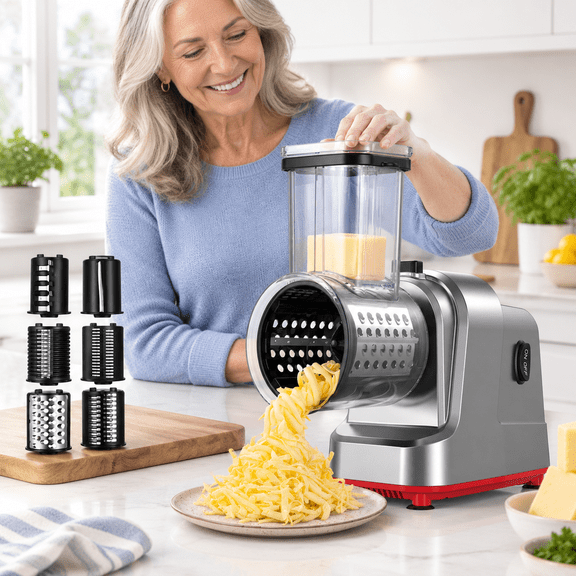 Electric Food Slicer with 6 Interchangeable for Cheese, Fruits, Vegetables