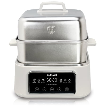 Electric Food Steamer 12.7?QT, Double-Tier 8-in-1 Vegetable & Meal Steamer, Stainless Steel, Timer & Keep Warm, Boil-Dry Protection, Healthy Cooking Kitchen Steamer