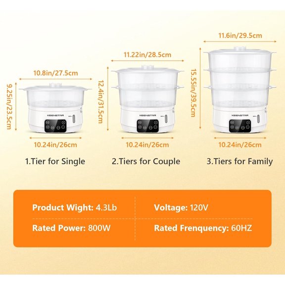 Electric Food Steamer 13.7QT with 3 Tiers, Digital Timer & 24H Delay for Veggies Seafood Rice