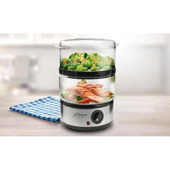 Electric Food Steamer Stackable Two-Tier Bowls, 5 Quart, Stainless Steel