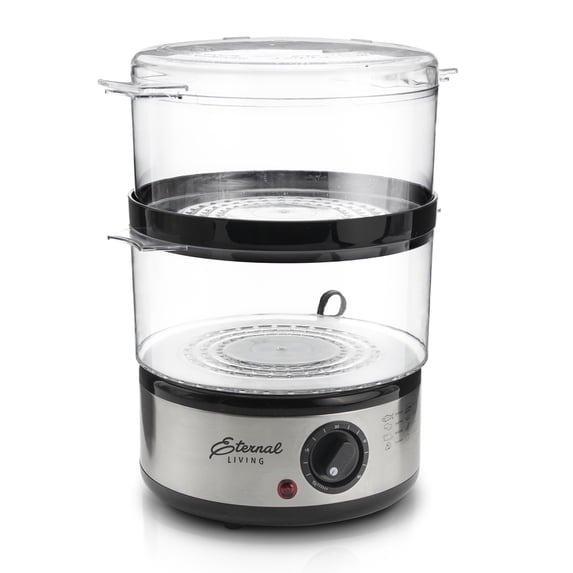 Electric Food Steamer Stackable Two-Tier Bowls, 5 Quart, Stainless Steel