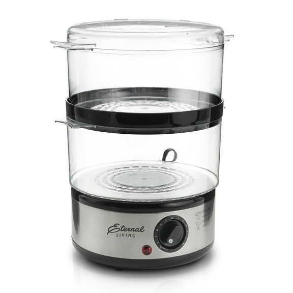 Electric Food Steamer Stackable Two-Tier Bowls, 5 Quart, Stainless Steel