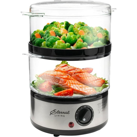Electric Food Steamer Stackable Two-Tier Bowls, 5 Quart, Stainless Steel