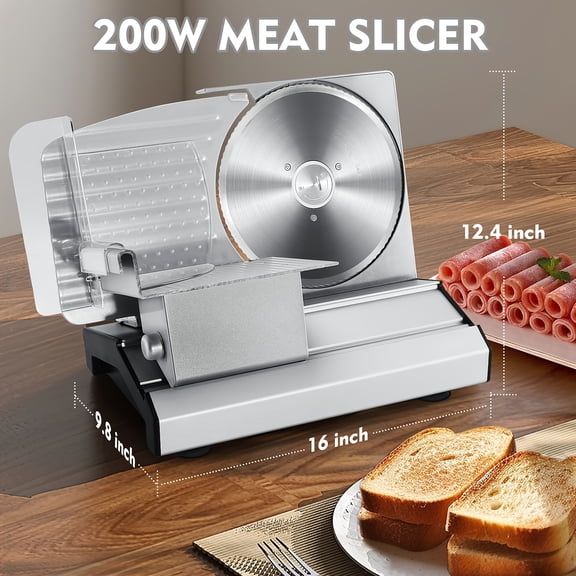 Electric Food & Vegetable Slicer with 2 Stainless Steel Blades, Adjustable 1-20mm Thickness: Perfect for Cutting Meat, Cheese, Bread & More in Home Kitchens & Commercial Use.