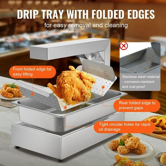 Electric Food Warmer Light, 750W Stainless Steel Fry Heater, Ideal for Buffet & Countertop (104-122°F), Silver