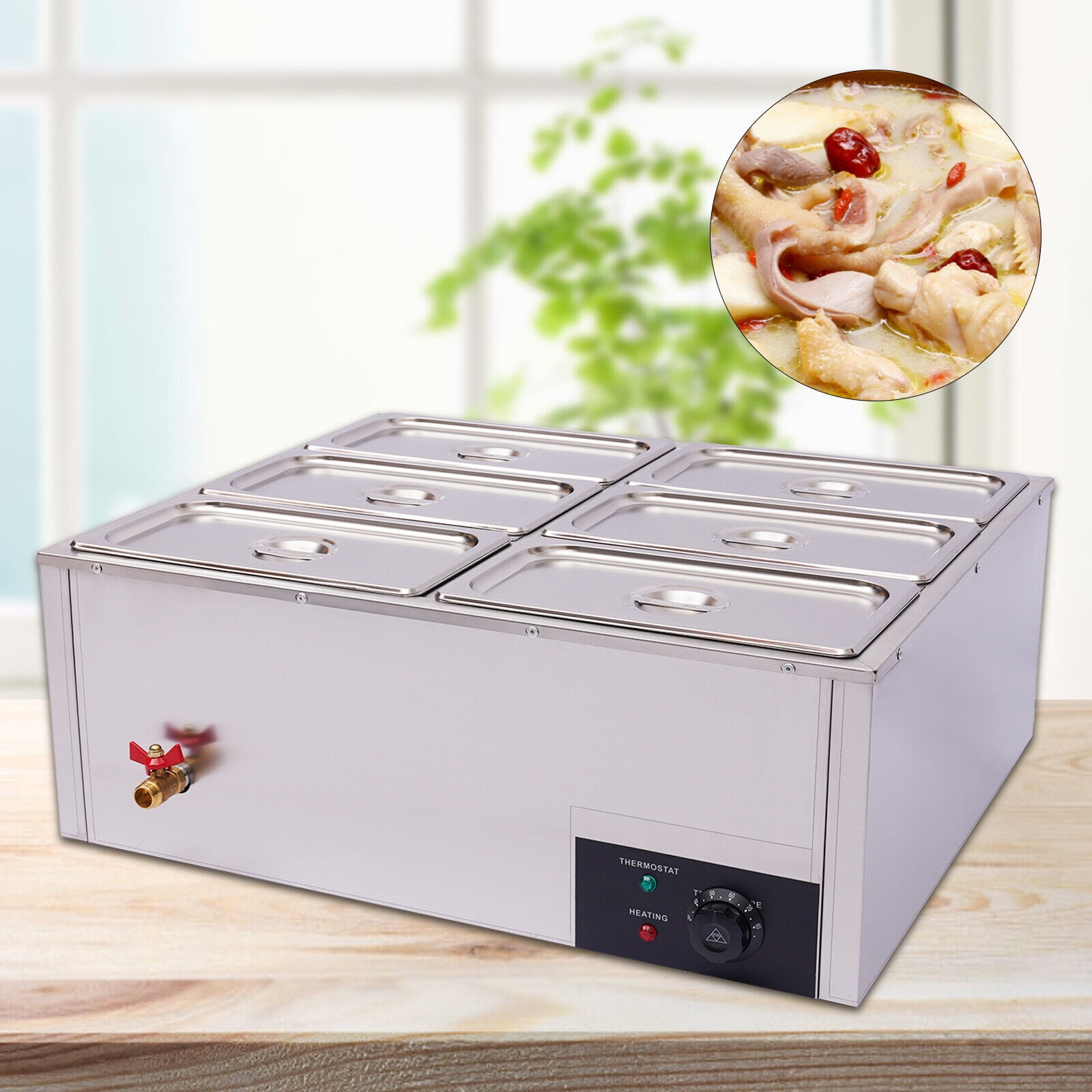 Electric Food Warmer Steam Table Steamer Bain-Marie Buffet Countertop 6 Pan Sale
