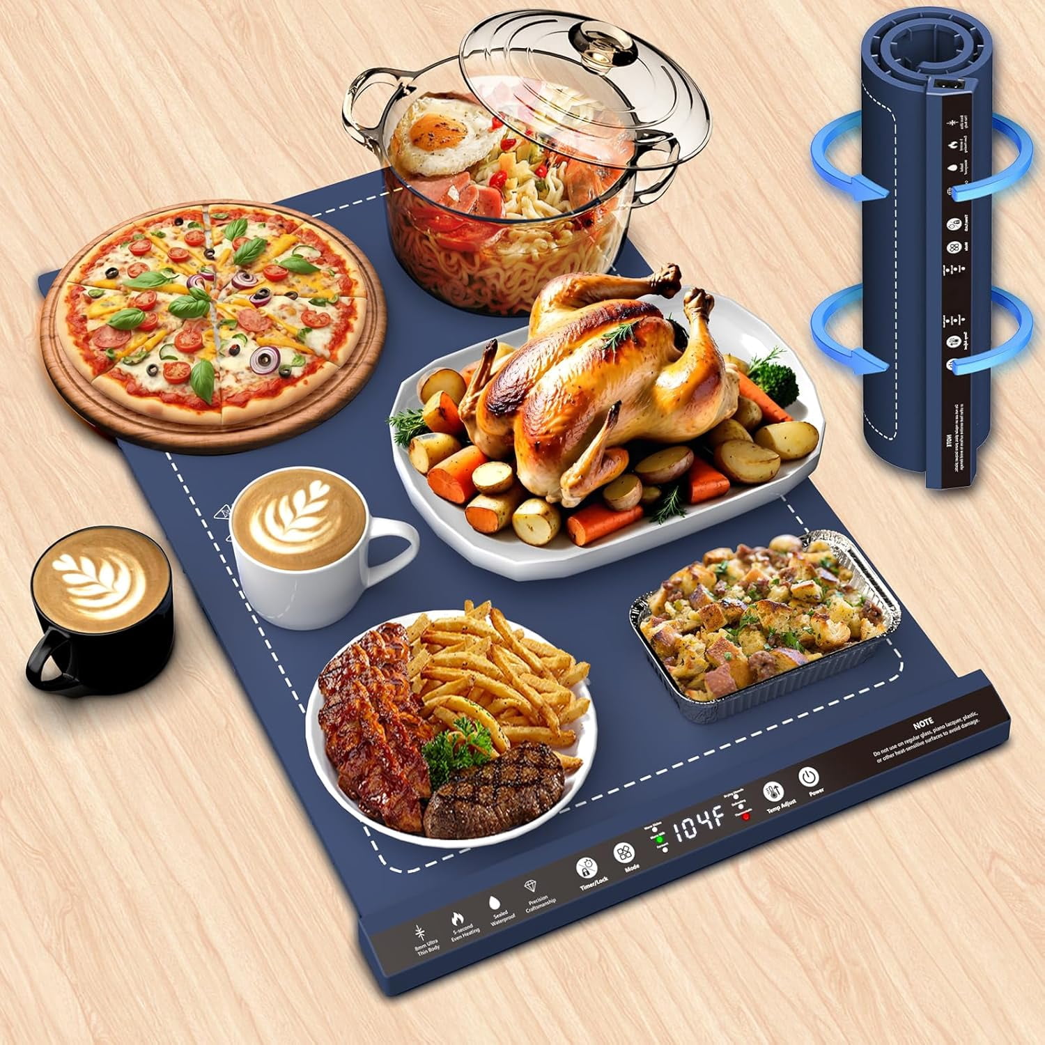 Anatole Electric Food Warmer Mat | 24x15 Large Silicone Warming Tray | 3 Temperature Settings For Buffets