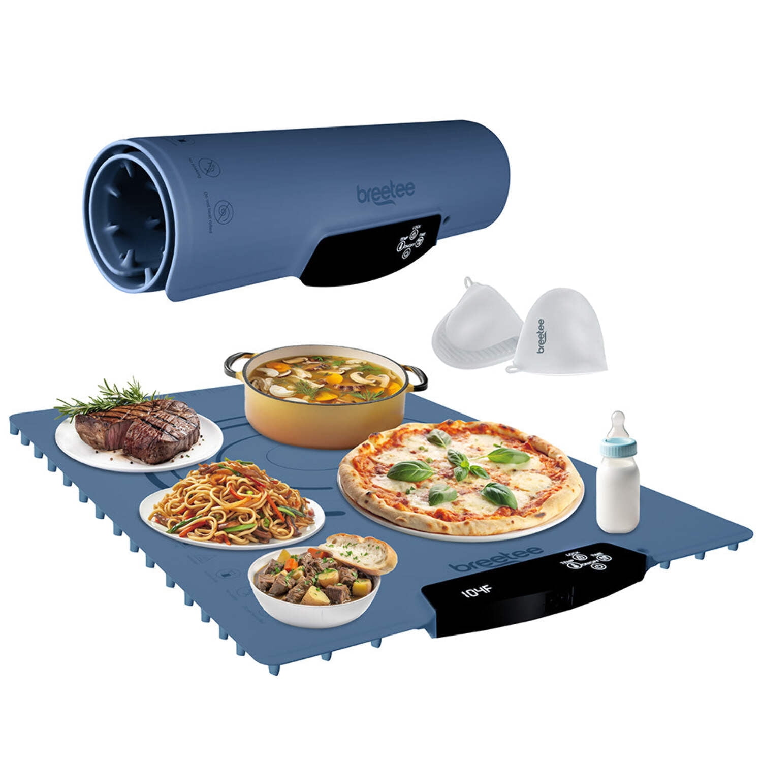 BREETEE WarmPad Pro - Electric Food Warming Mat Keep Every Meal Warm Silicone Heating Mat with 9 Temperature Settings from 104°F to 248°F - Roll Up Warming Mat for Dinner, Party, Events