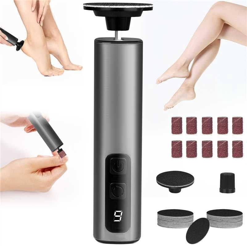 Electric Foot Callus Remover, 2 in 1 Electric Foot File Nail Grinder with Sandpaper Disk, 9 Speed, 2pcs Rotary Grinding Heads, Foot Sander Pedicure Tools for Feet Dead Skin, Black