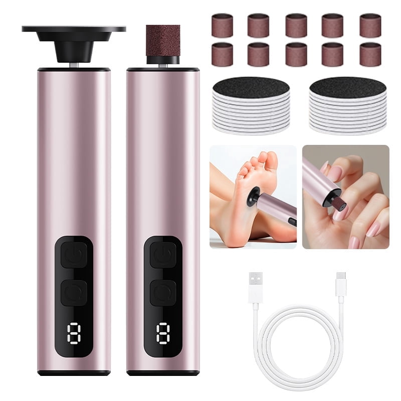 Electric Foot Callus Remover, 2 in 1 Rechargeable Foot File Pedicure Tool, 9 Speeds Electric Foot Scrubber for Dead Skin and Hard Cracked Heels, Callus Remover with Sandpaper Discs (Pink)
