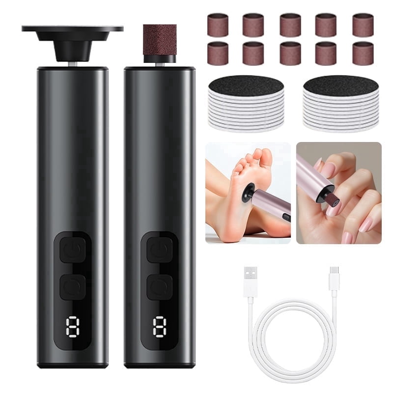 Electric Foot Callus Remover, 2 in 1 Rechargeable Foot File Pedicure Tool, 9 Speeds Electric Foot Scrubber for Dead Skin and Hard Cracked Heels, Callus Remover with Sandpaper Discs (Gunmetal)
