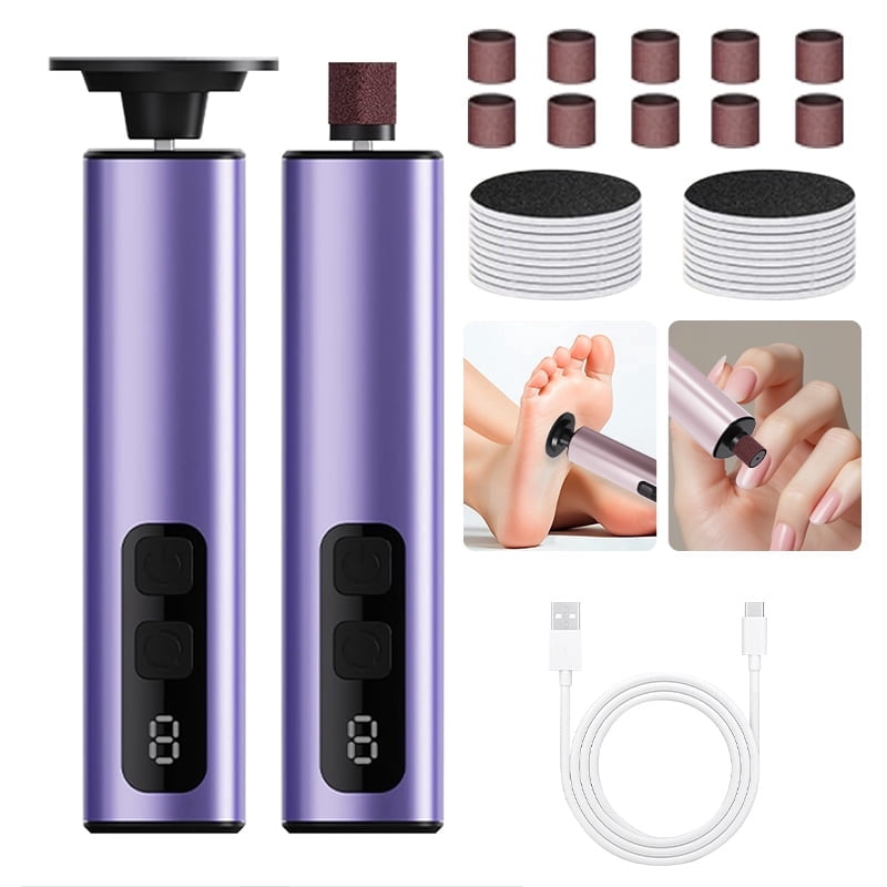 Electric Foot Callus Remover, 2 in 1 Rechargeable Foot File Pedicure Tool, 9 Speeds Electric Foot Scrubber for Dead Skin and Hard Cracked Heels, Callus Remover with Sandpaper Discs (Purple)