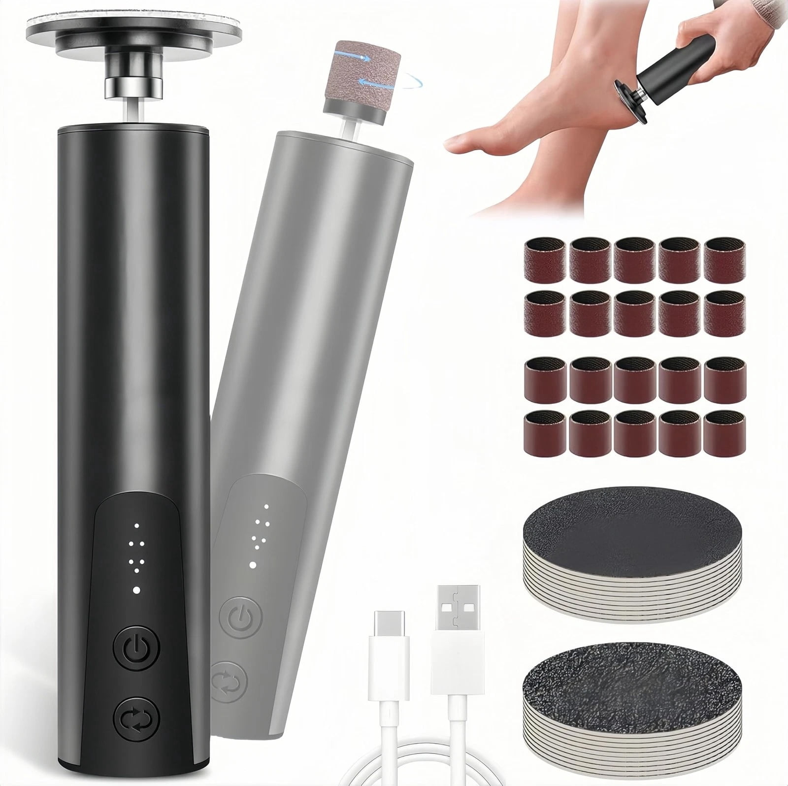 Electric Foot Callus Remover, 2-in-1 Foot File Grinder Nail Sander Tool