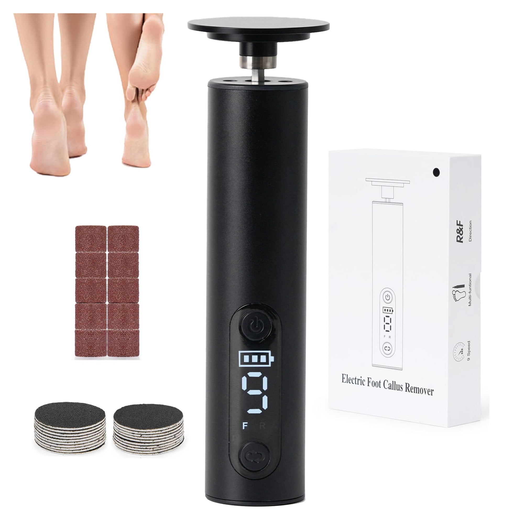 Electric Foot Callus Remover, Adjustable Speed Rechargeable Foot Sander Pedicure Tools for Feet Dead Skin with Sandpaper Disk and Nail Drill Bits,Equipped with Digital Display(Black)