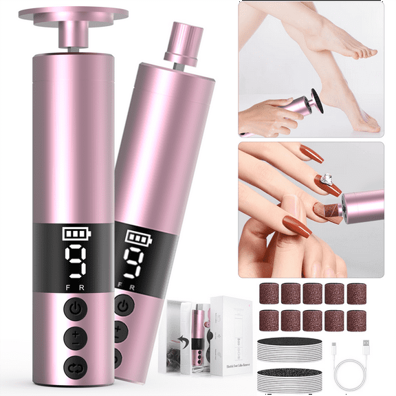 JUUTREN Callus Remover for Feet - Electric Foot File&Nail Grinder 2in1, Rechargeable Dermave Electric Foot Callus Remover with 30 Sandpaper Discs, Cordless Pedicure Tool for Dead Skin Removal, 9Speed