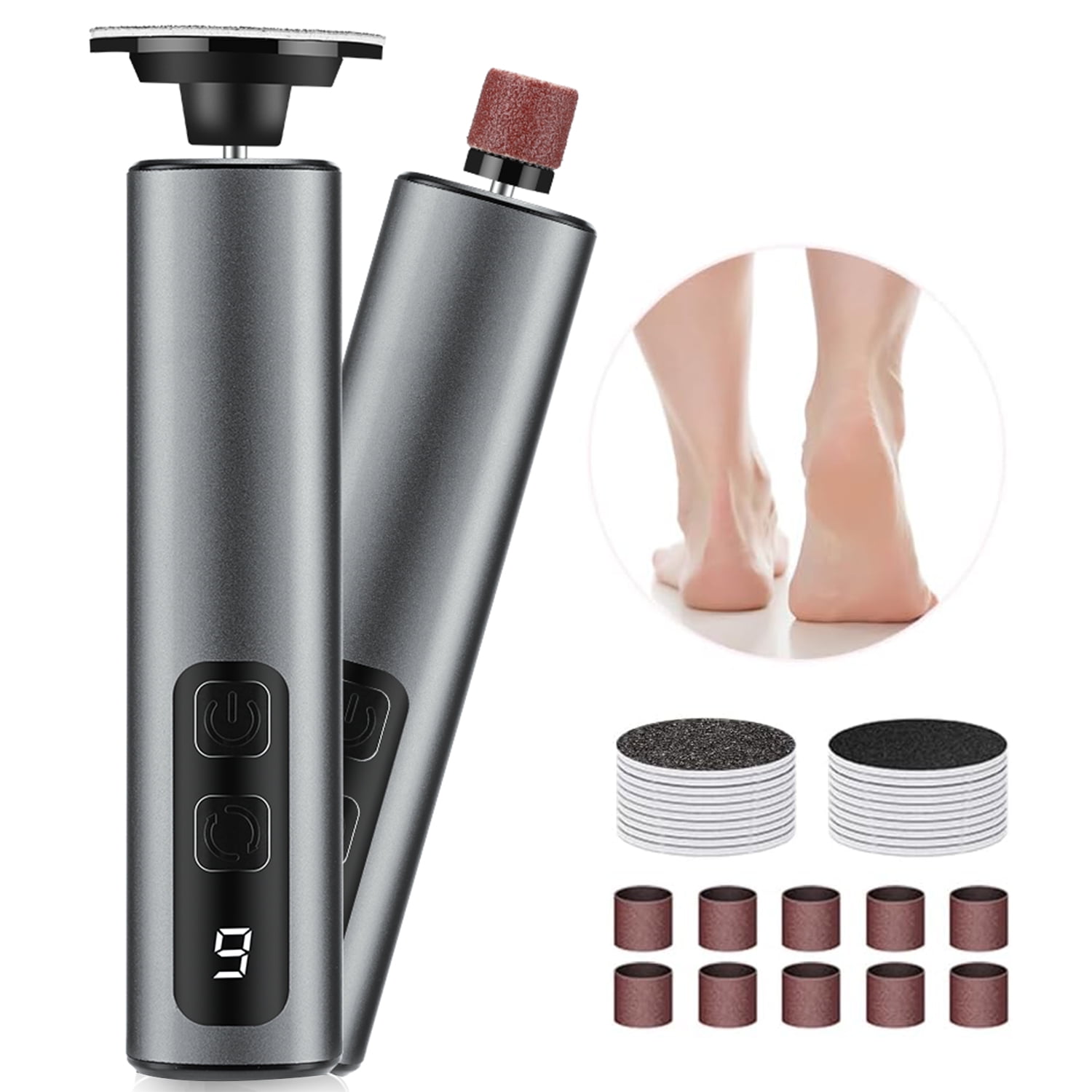 Electric Foot Callus Remover, Electric Foot File, Electric Callus Remover for Feet with 2 Grinding Heads & 40 Pcs Sandpaper Discs, Professional Pedicure Tools for Feet, Gray